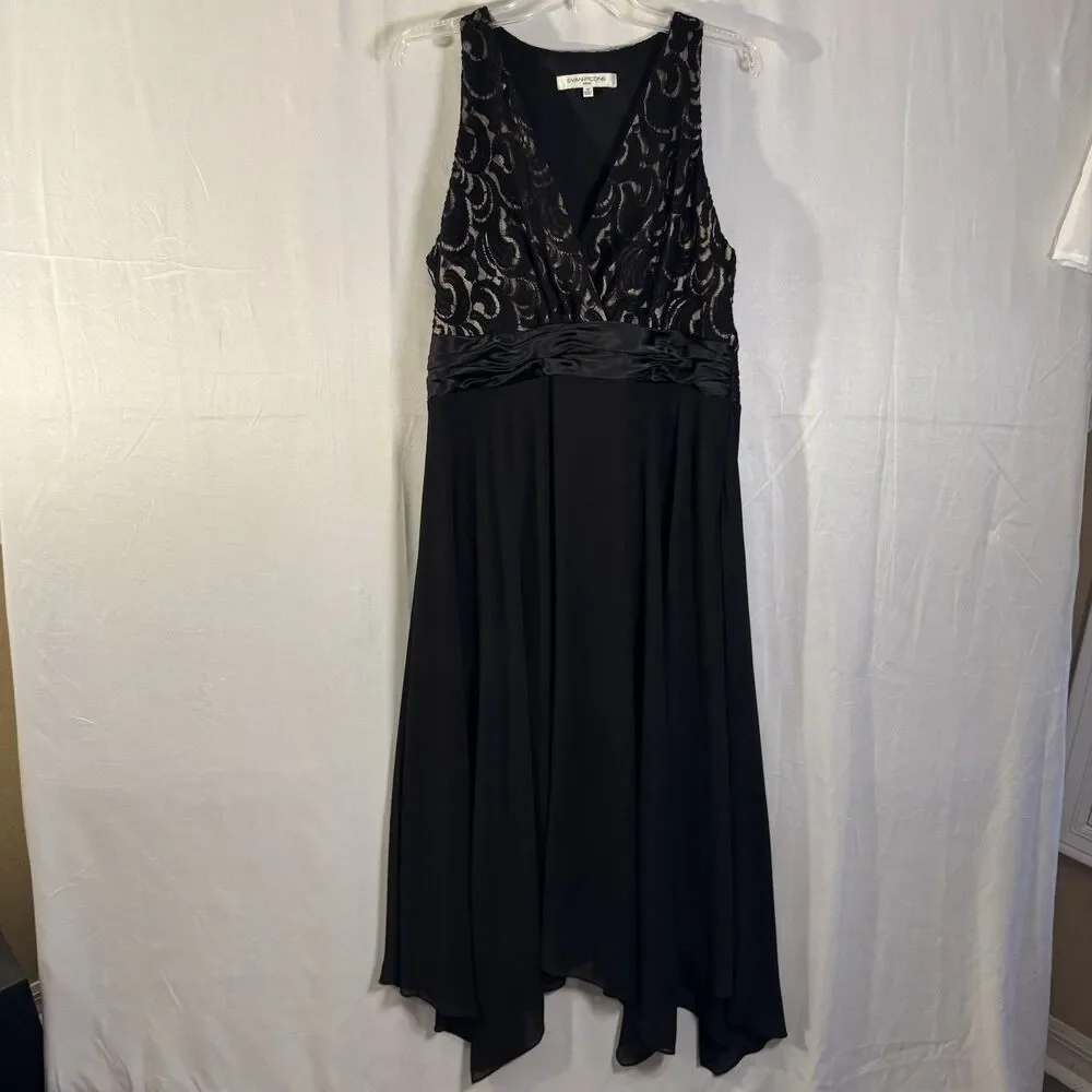 Evan-Picone Black Chiffon Dress Women’s 16 Sequin Bodice Satin Waist Formal